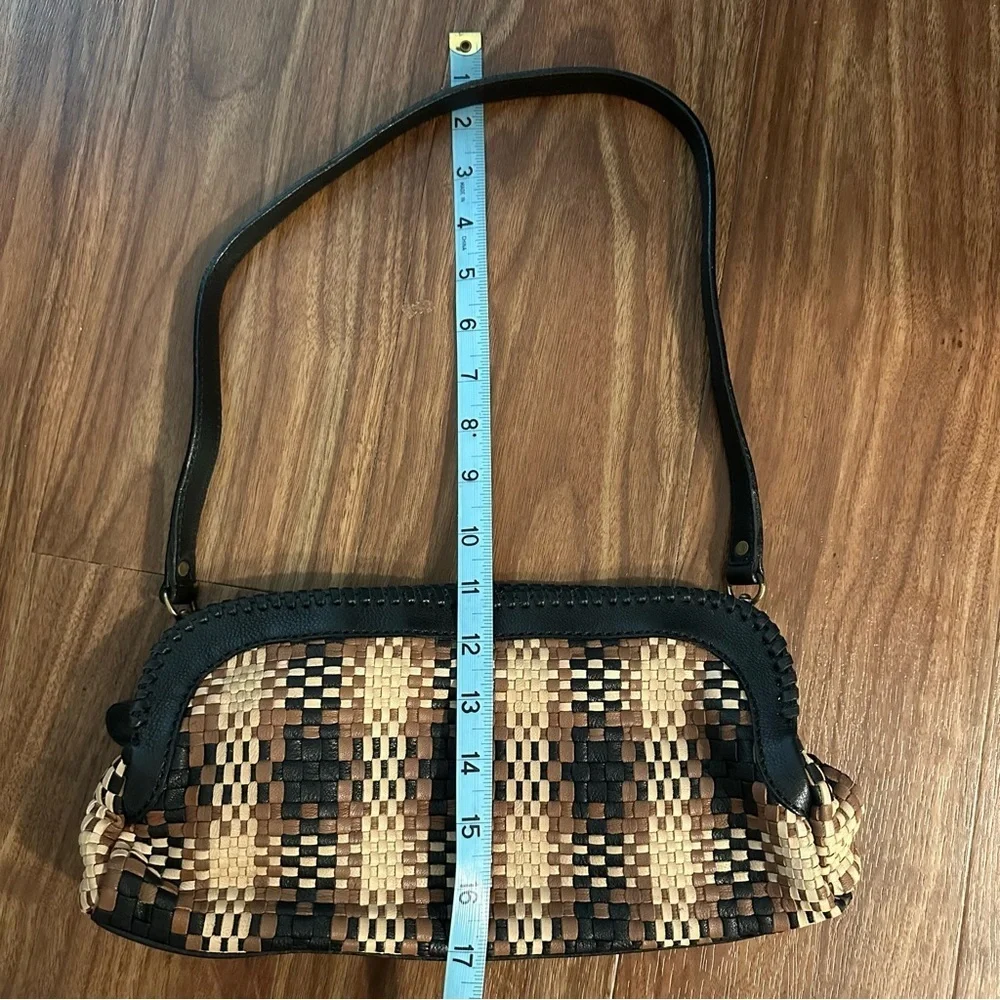 Woven Leather Clever Carriage Black and Brown Woven Leather Shoulder Bag Clutch